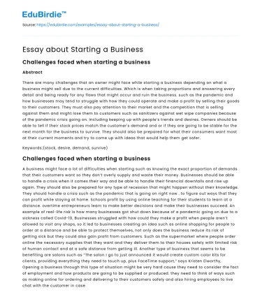 Essay about Starting a Business