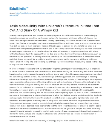 Toxic Masculinity in Children’s Literature: Hate That Cat and Diary Kid