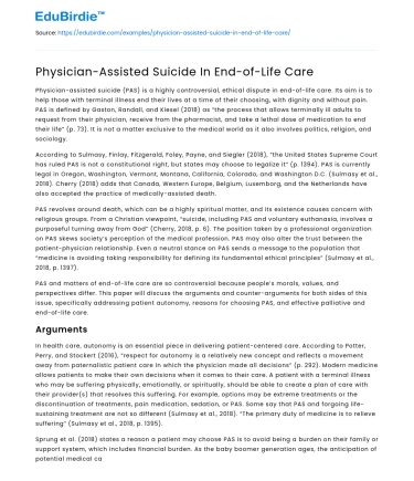 Physician-Assisted Suicide In End-of-Life Care