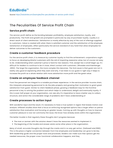 The Peculiarities Of Service Profit Chain