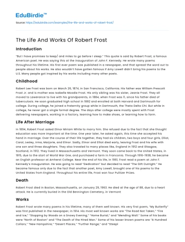 The Life And Works Of Robert Frost