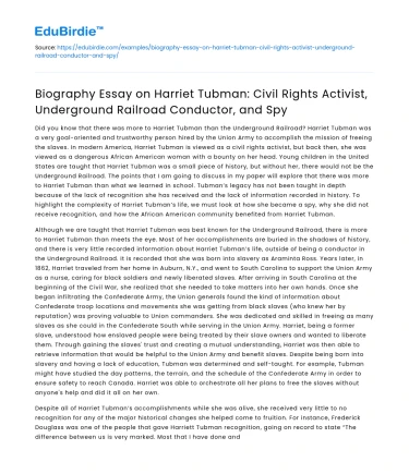 Harriet Tubman: Civil Rights Activist and Spy