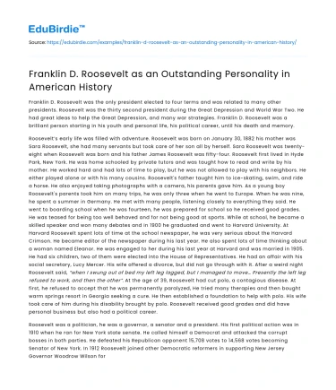 Franklin D. Roosevelt as an Outstanding Personality in American History