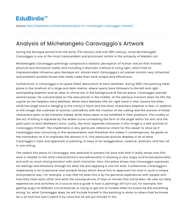Analysis of Michelangelo Caravaggio’s Artwork
