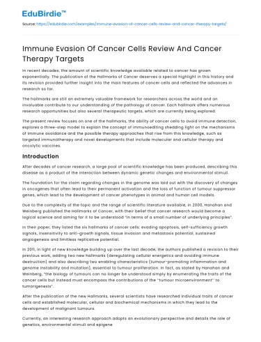 Immune Evasion Of Cancer Cells Review And Cancer Therapy Targets
