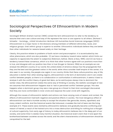 Sociological Perspectives Of Ethnocentrism In Modern Society