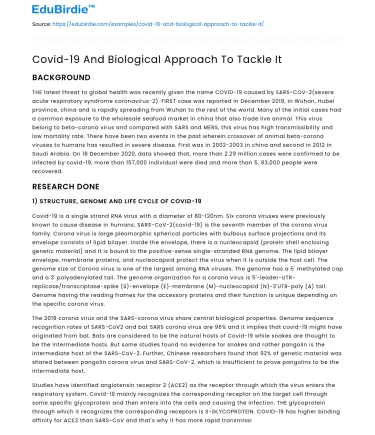 Covid-19 And Biological Approach To Tackle It