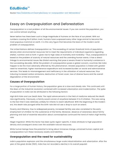 Essay on Overpopulation and Deforestation