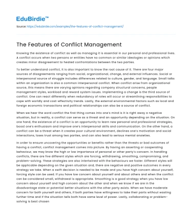 The Features of Conflict Management