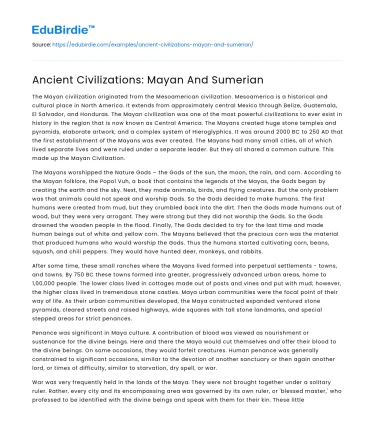 Ancient Civilizations: Mayan And Sumerian