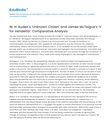 Comparative Analysis: Auden’s Unknown Citizen vs V for Vendetta