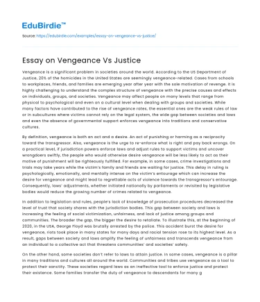 Essay on Vengeance Vs Justice