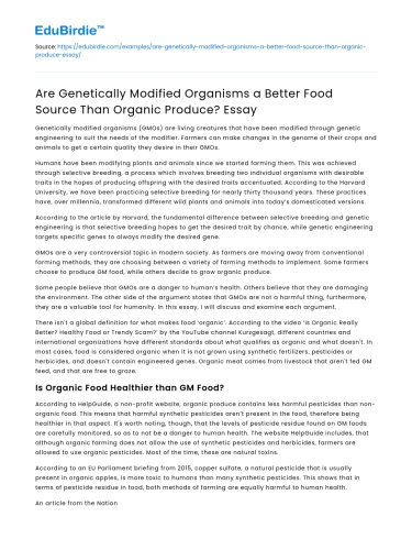 Genetically Modified Food: A Better Alternative to Organic Produce