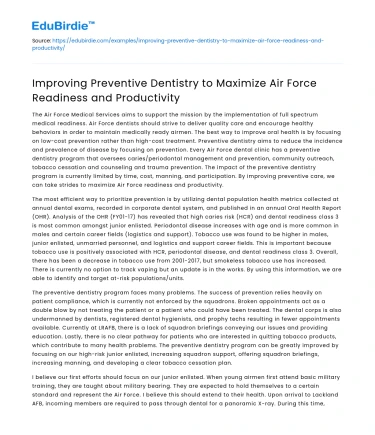 Maximizing Air Force Readiness with Preventive Dentistry
