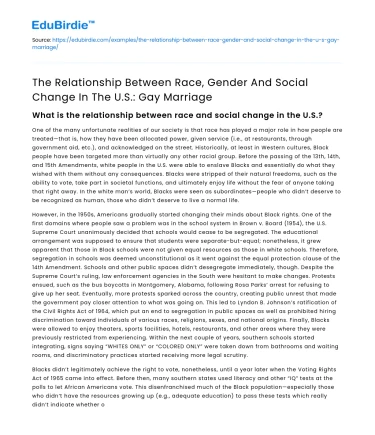 Race, Gender, Social Change & Gay Marriage in US