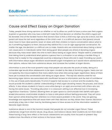 Cause and Effect Essay on Organ Donation