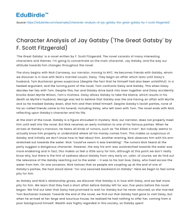 Character Analysis of Jay Gatsby in ‘The Great Gatsby’