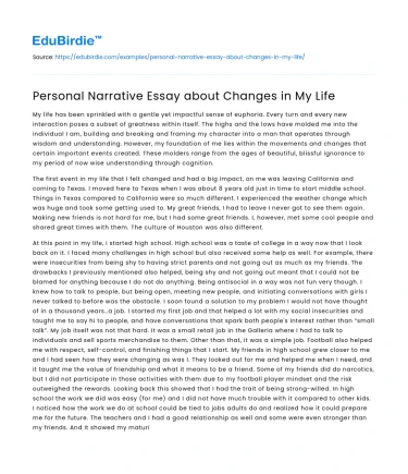 Personal Narrative Essay about Changes in My Life