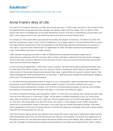 Anne Frank’s Way of Life