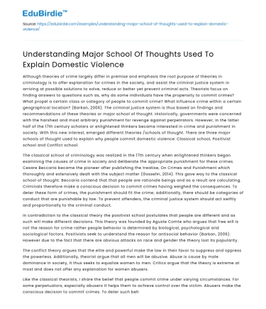 Understanding Major School Of Thoughts Used To Explain Domestic Violence