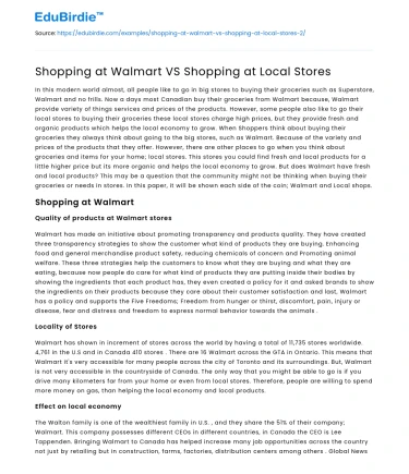 Shopping at Walmart VS Shopping at Local Stores