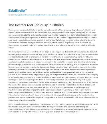 The Hatred And Jealousy In Othello