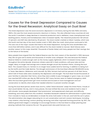 Causes of Great Depression vs Great Recession: Dust Bowl Analysis