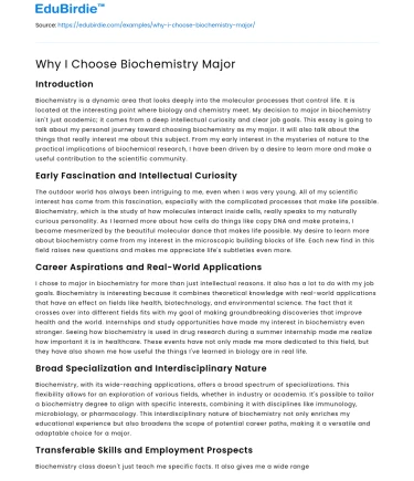 Why I Choose Biochemistry Major