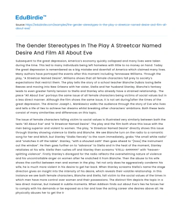 Gender stereotypes in A Streetcar Named Desire & All About Eve