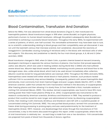 Blood Contamination, Transfusion And Donation