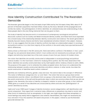 How Identity Construction Contributed To The Rwandan Genocide