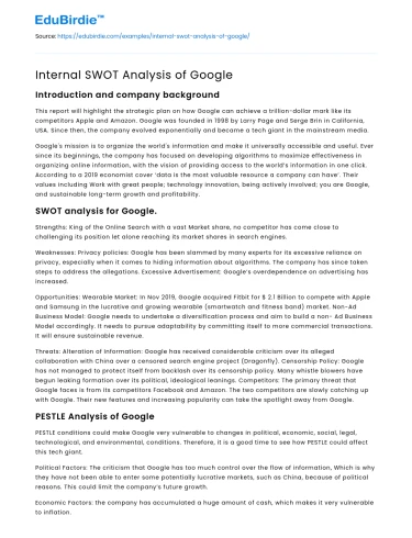 Internal SWOT Analysis of Google