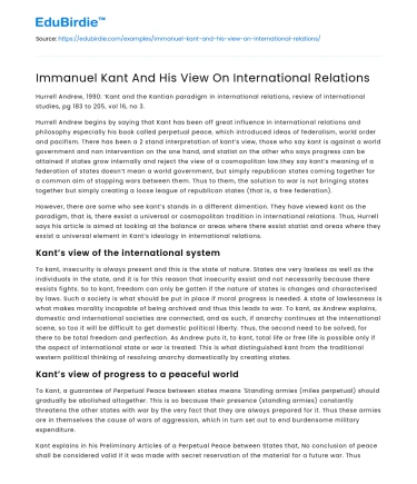 Immanuel Kant And His View On International Relations