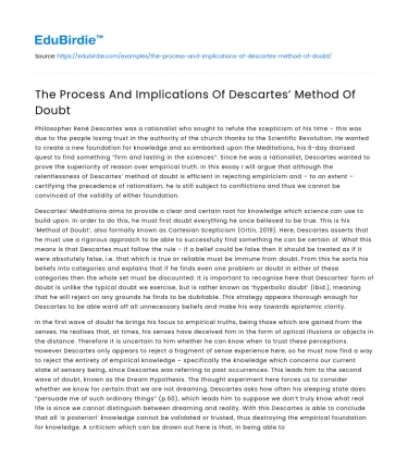 The Process And Implications Of Descartes’ Method Of Doubt