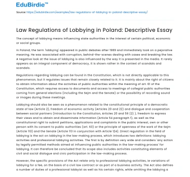 Law Regulations of Lobbying in Poland: Descriptive Essay