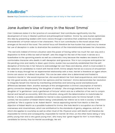 Jane Austen’s Use of Irony in the Novel ‘Emma’