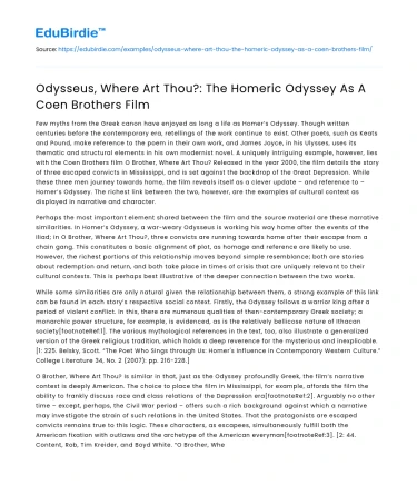 Odysseus, Where Art Thou?: The Homeric Odyssey As A Coen Brothers Film
