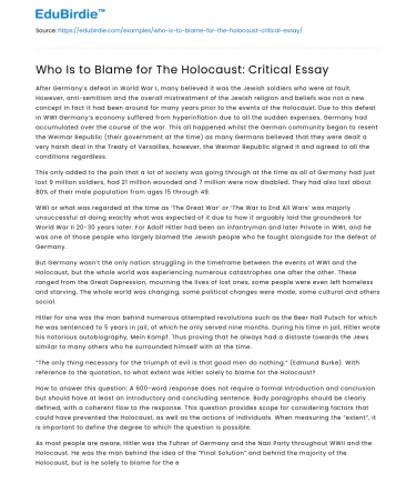 Who Is to Blame for The Holocaust: Critical Essay