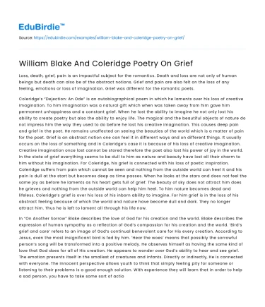 William Blake And Coleridge Poetry On Grief