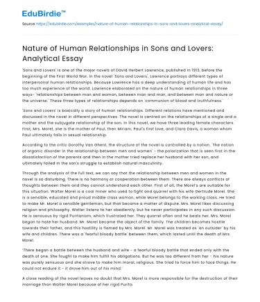 Nature of Human Relationships in Sons and Lovers: Analytical Essay
