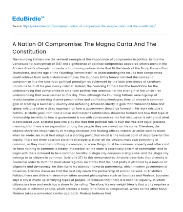 A Nation Of Compromise: The Magna Carta And The Constitution