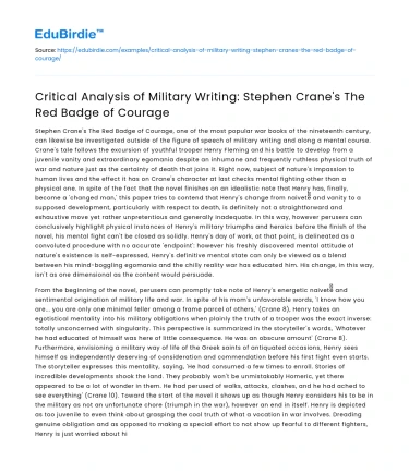 Stephen Crane’s The Red Badge of Courage: Military Writing Analysis