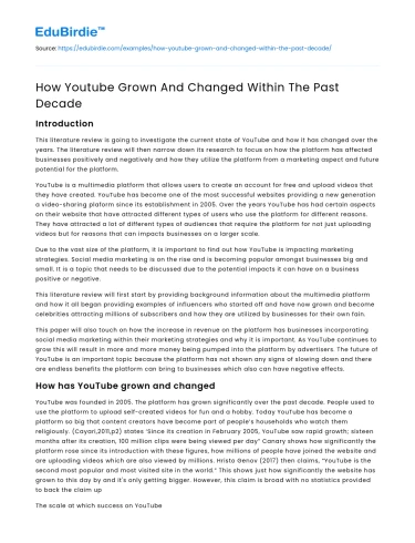 How Youtube Grown And Changed Within The Past Decade