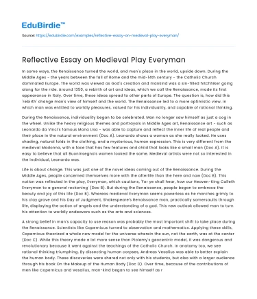Reflective Essay on Medieval Play Everyman