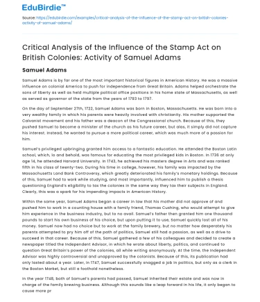 Impact of Stamp Act on British Colonies: Samuel Adams’s Role