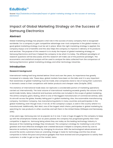 Impact of Global Marketing Strategy on the Success of Samsung Electronics