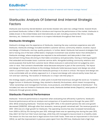 Starbucks: Analysis Of External And Internal Strategic Factors