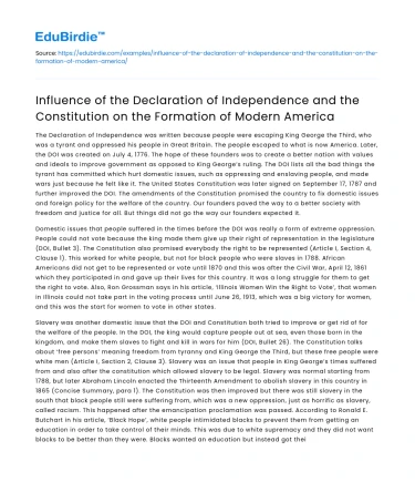 Impact of Declaration of Independence and Constitution on Modern America