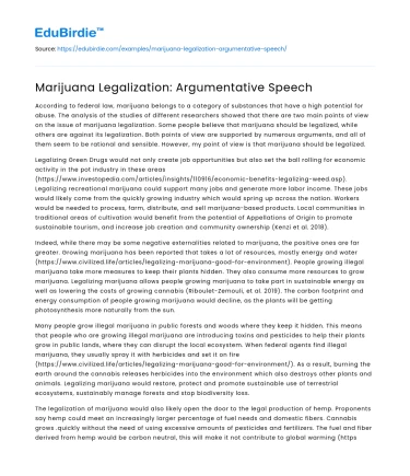 Marijuana Legalization: Argumentative Speech