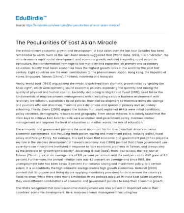 The Peculiarities Of East Asian Miracle